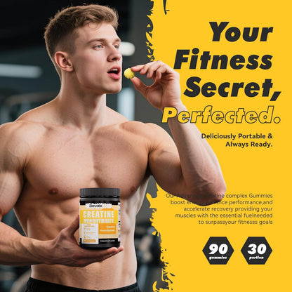 NSF Certified Creatine Monohydrate Gummies 5000Mg for Men & Women, Chewables Creatine Monohydrate for Muscle Strength, Muscle Builder, Energy Boost, Pre-Workout Supplement-90 Pineapple