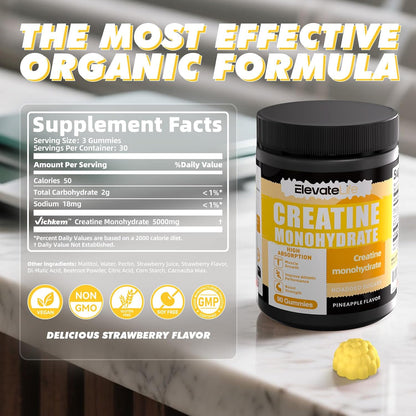 NSF Certified Creatine Monohydrate Gummies 5000Mg for Men & Women, Chewables Creatine Monohydrate for Muscle Strength, Muscle Builder, Energy Boost, Pre-Workout Supplement-90 Pineapple