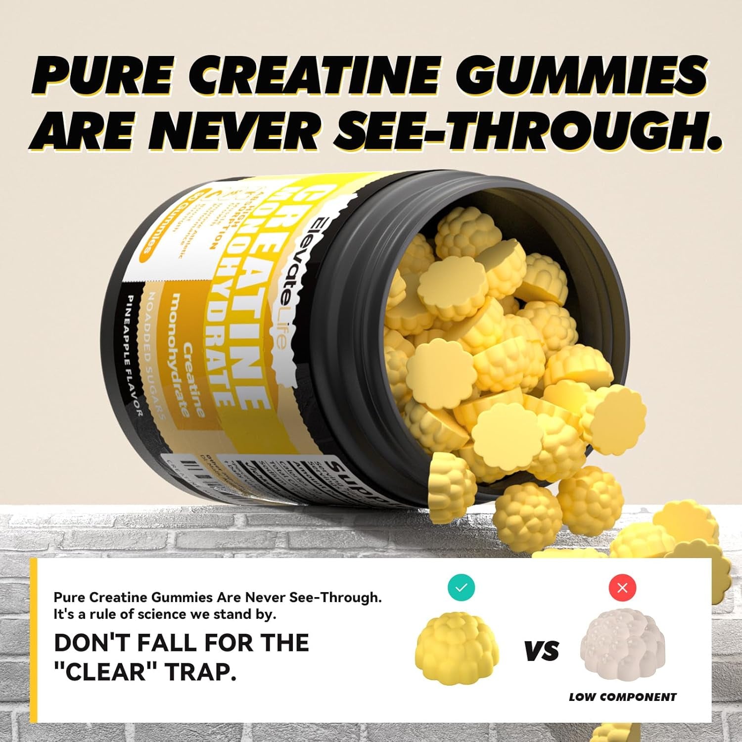 NSF Certified Creatine Monohydrate Gummies 5000Mg for Men & Women, Chewables Creatine Monohydrate for Muscle Strength, Muscle Builder, Energy Boost, Pre-Workout Supplement-90 Pineapple